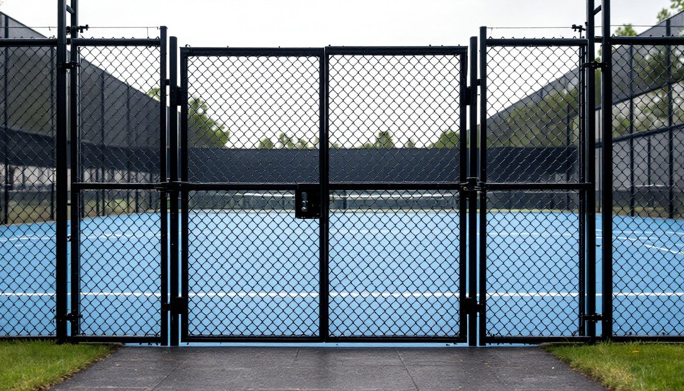 Court fencing and gate enclosure